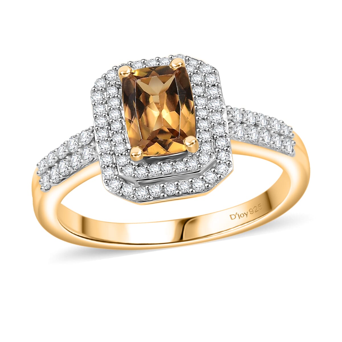 D'Joy Premium Golden Turkizite and Moissanite 1.65 ctw Double Halo Ring in 18K Vermeil Yellow Gold Over Sterling Silver (Size 9.0) image number 0