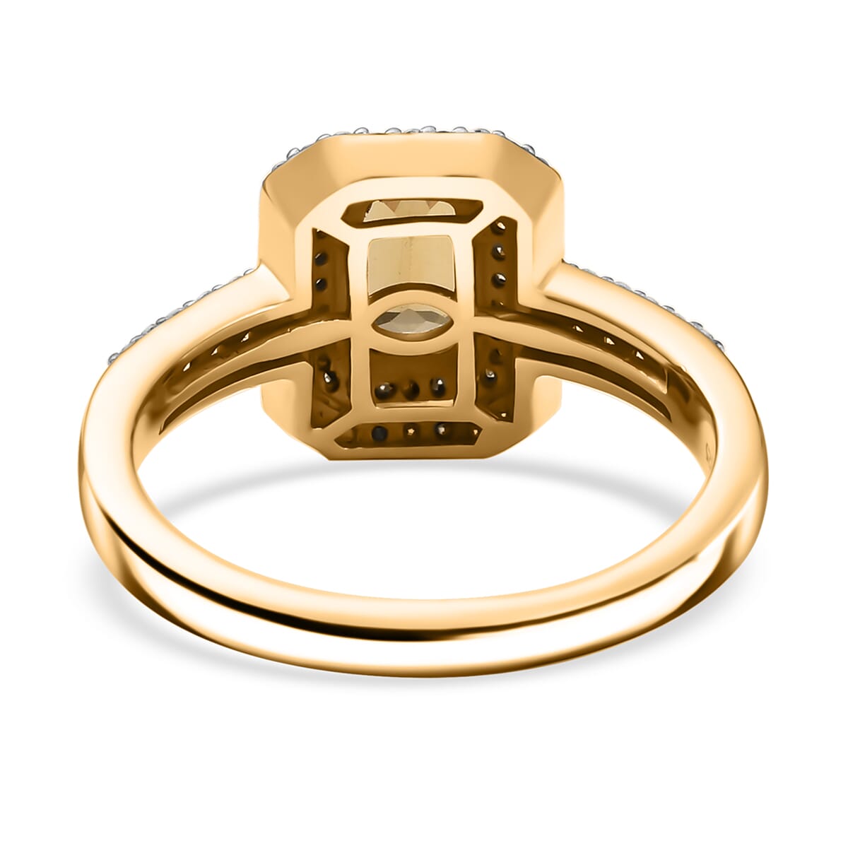 D'Joy Premium Golden Turkizite and Moissanite 1.65 ctw Double Halo Ring in 18K Vermeil Yellow Gold Over Sterling Silver (Size 9.0) image number 4