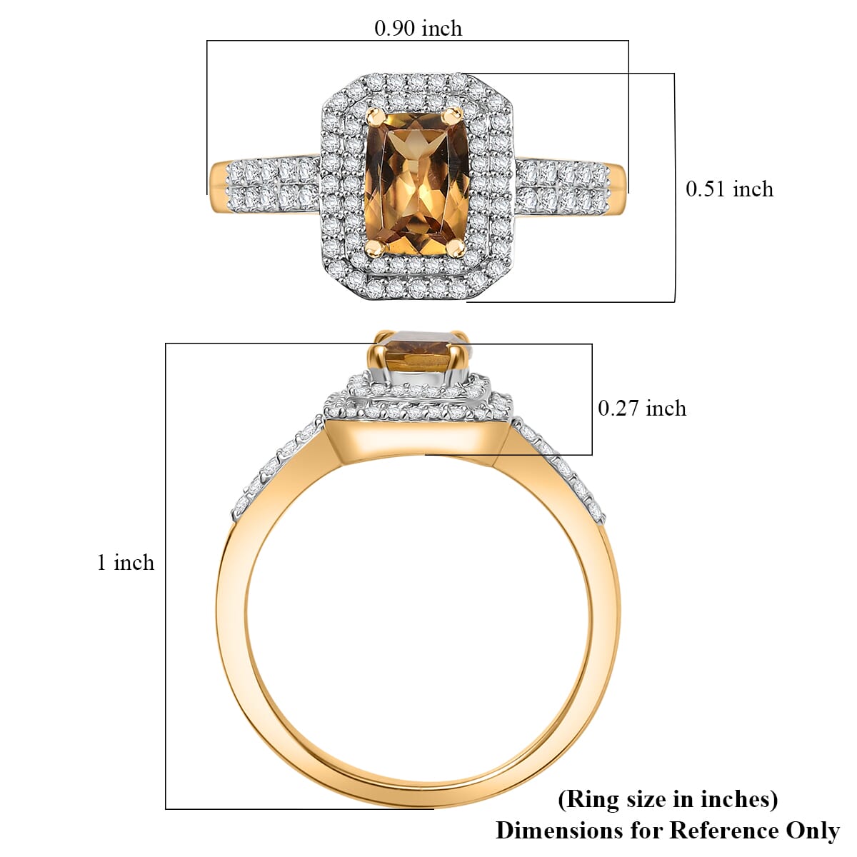 D'Joy Premium Golden Turkizite and Moissanite 1.65 ctw Double Halo Ring in 18K Vermeil Yellow Gold Over Sterling Silver (Size 9.0) image number 5