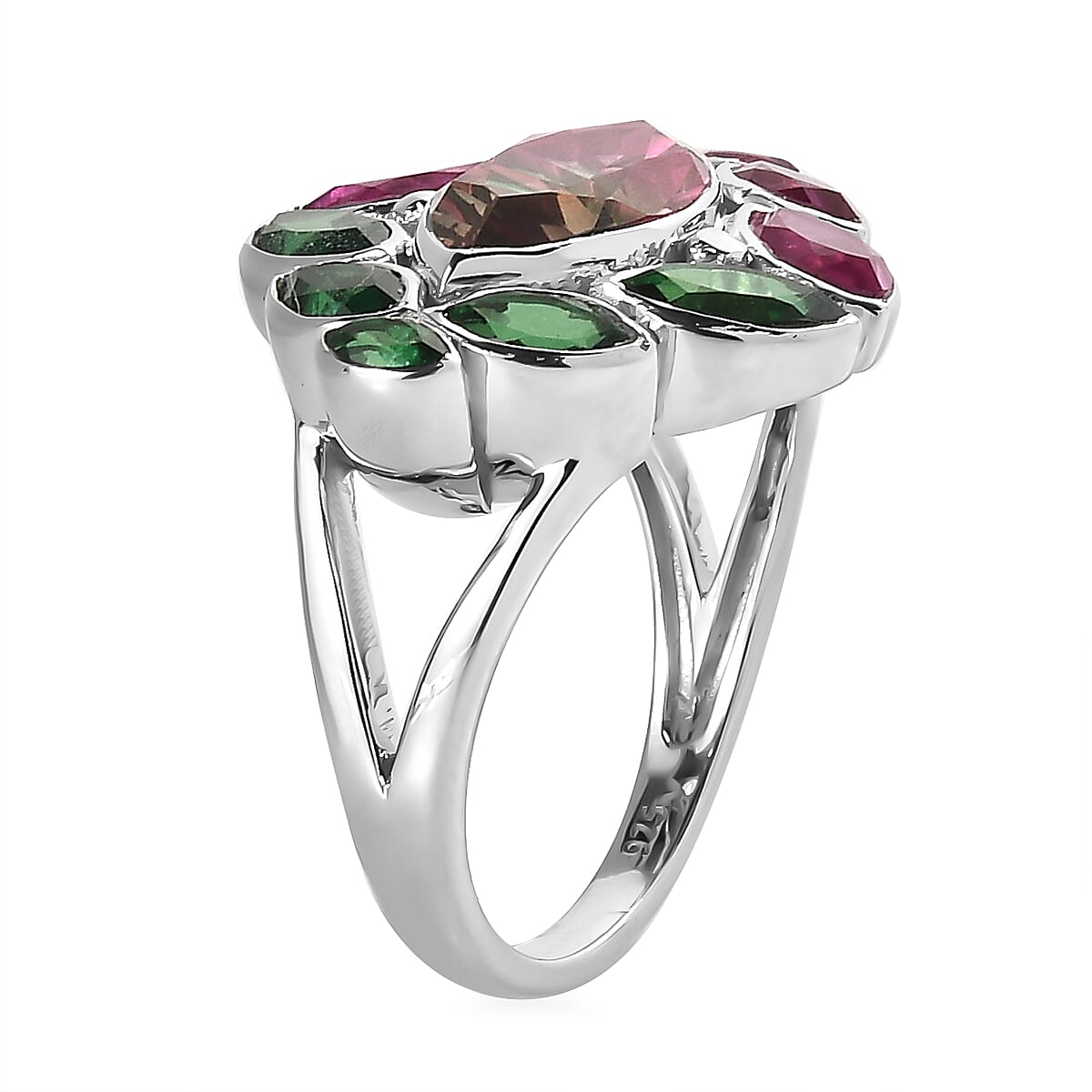 Sajen Silver Celestial Bi-Color Watermelon Tourmaline Doublet Quartz 7.40 ctw Ring in Rhodium Over Sterling Silver (Size 7.0) image number 3