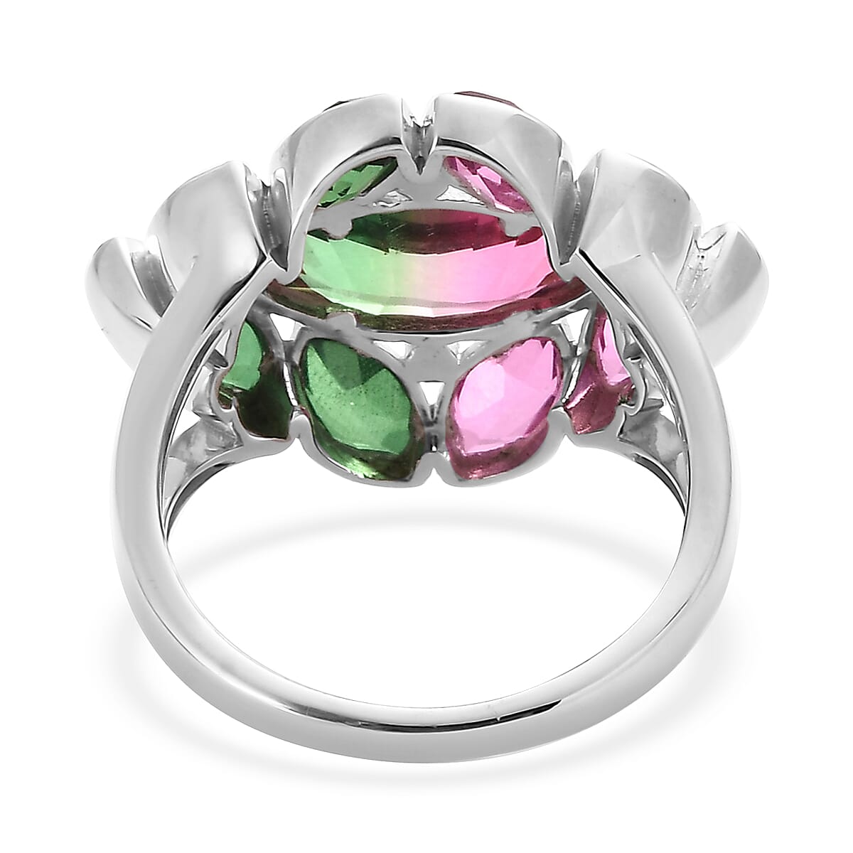 Sajen Silver Celestial Bi-Color Watermelon Tourmaline Doublet Quartz 7.40 ctw Ring in Rhodium Over Sterling Silver (Size 7.0) image number 4