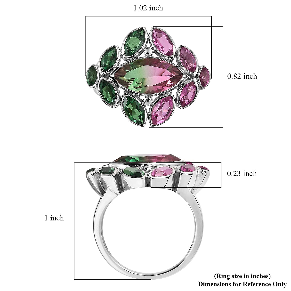 Sajen Silver Celestial Bi-Color Watermelon Tourmaline Doublet Quartz 7.40 ctw Ring in Rhodium Over Sterling Silver (Size 7.0) image number 5