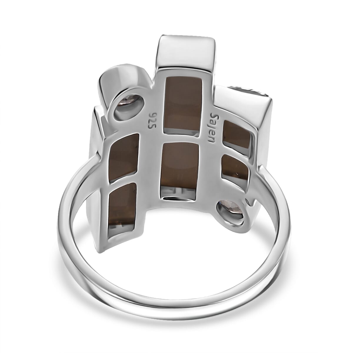 Sajen Silver Black Diamond Flat Drusy Quartz and Rainbow Iriss Doublet Quartz 6.15 ctw Ring in Rhodium Over Sterling Silver (Size 7.0) image number 4