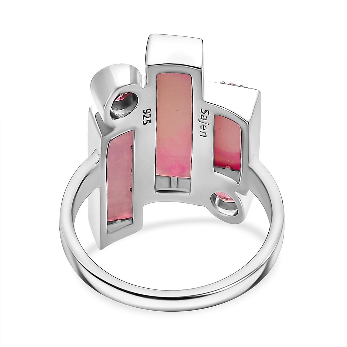 Sajen Silver Golden Dream Pink Flat Drusy Quartz and Pink Rainbow Doublet Quartz 5.75 ctw Ring in Rhodium Over Sterling Silver (Size 9.0) image number 4