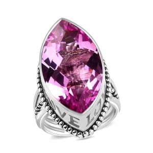 Sajen Silver Celestial Doublet Kunzite Quartz 18.50 ctw Ring in Rhodium Over Sterling Silver (Size 10.0)