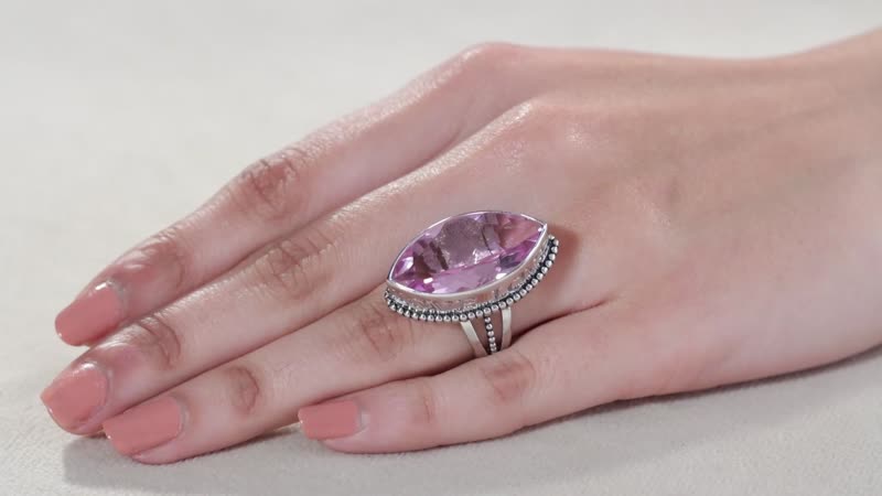 Sajen Silver Celestial Doublet Kunzite Quartz 18.50 ctw Ring in Rhodium Over Sterling Silver (Size 10.0)