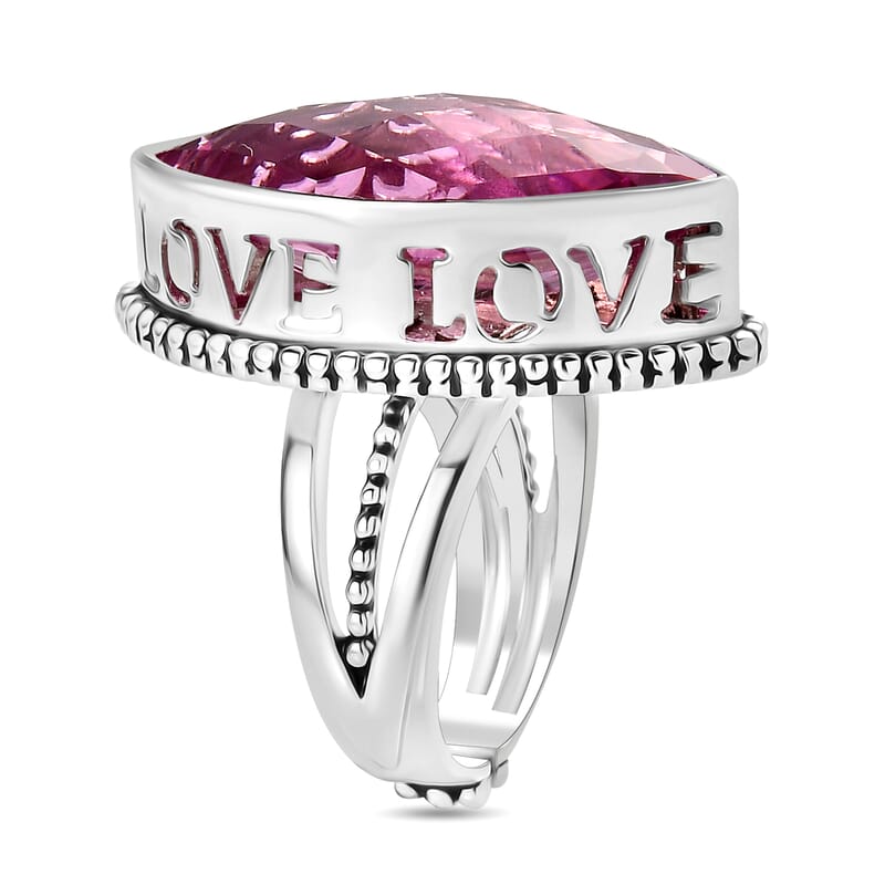 Sajen Silver Celestial Doublet Kunzite Quartz 18.50 ctw Ring in Rhodium Over Sterling Silver (Size 6.0)