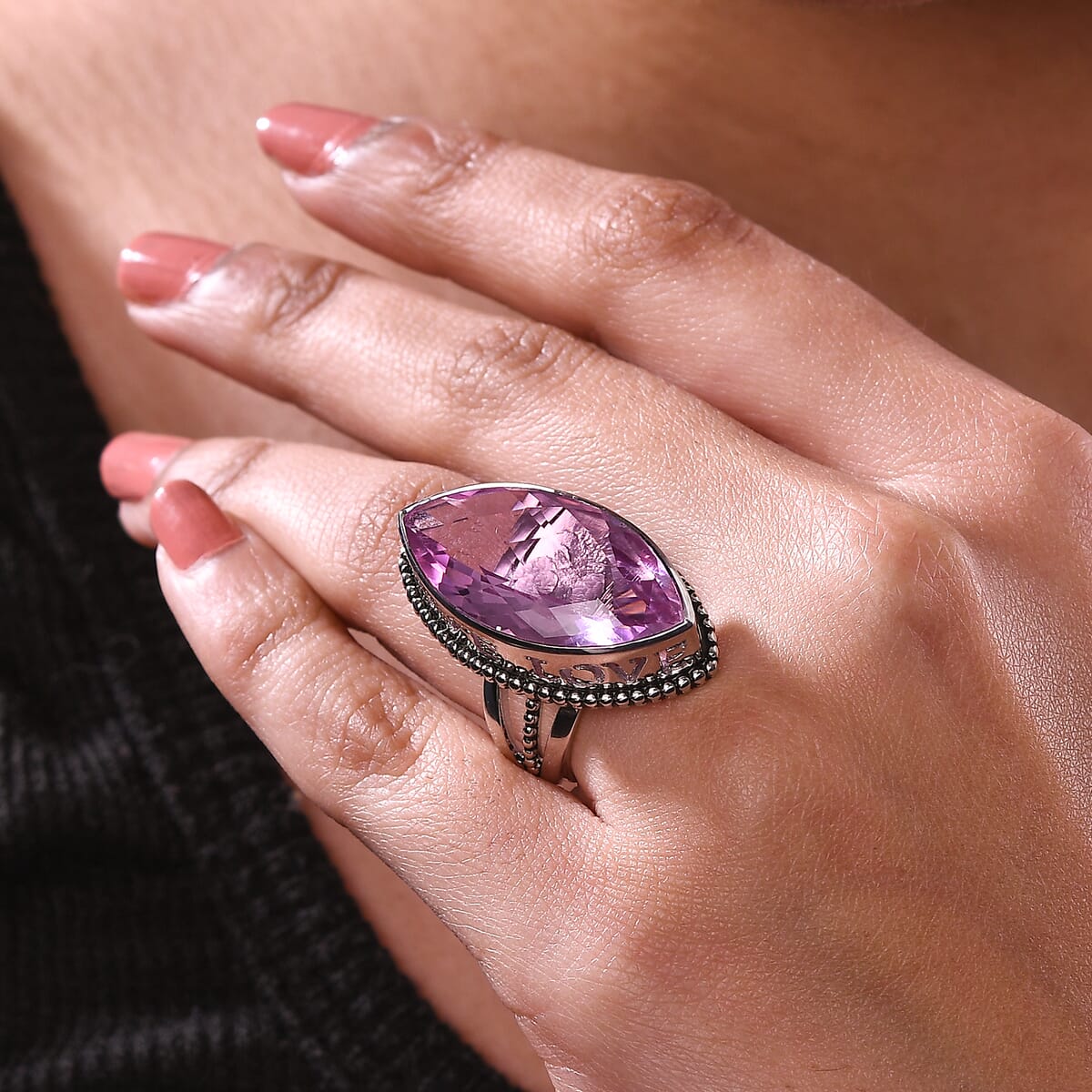 Sajen Silver Celestial Doublet Kunzite Quartz 18.50 ctw Ring in Rhodium Over Sterling Silver (Size 9.0) image number 2