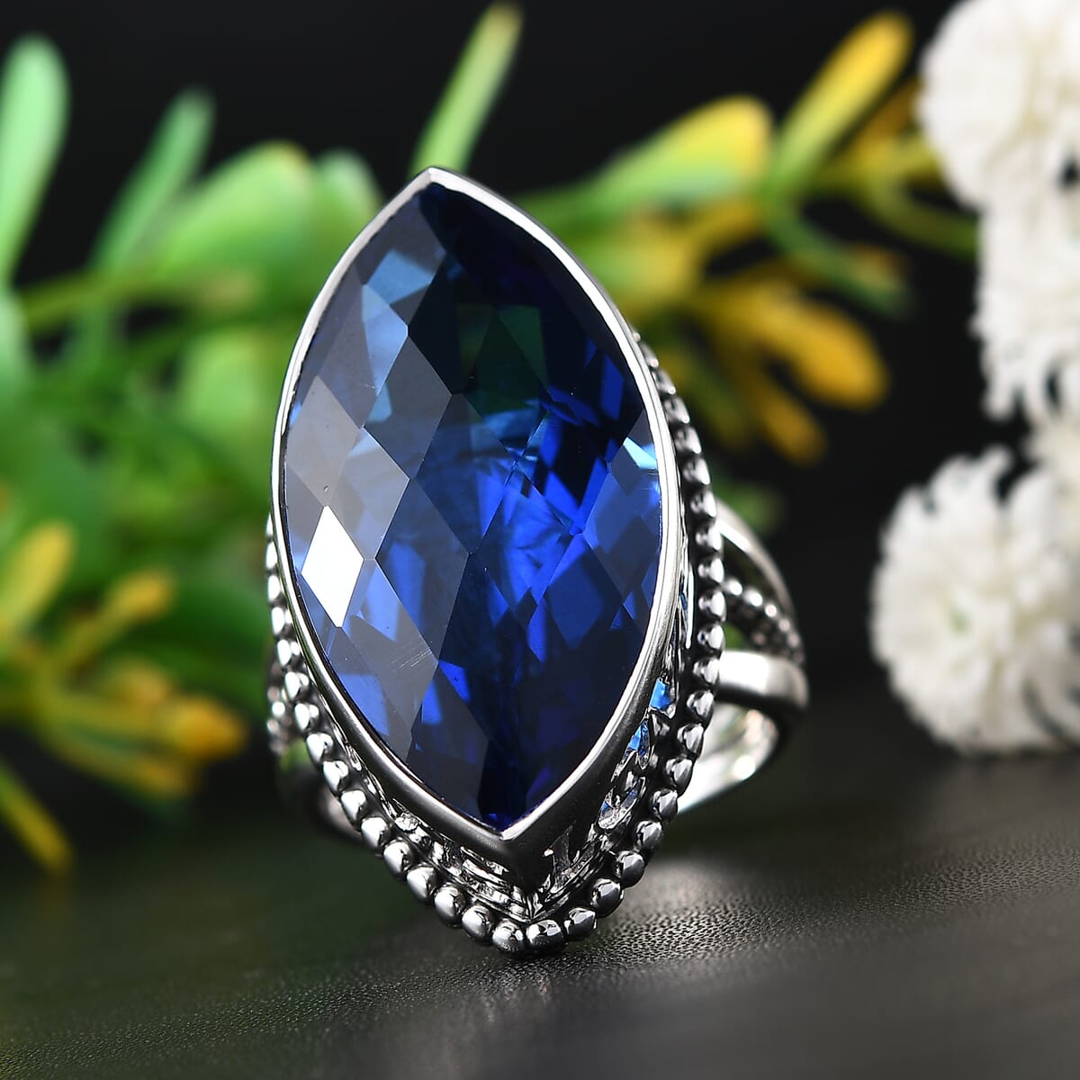 Sajen Silver Doublet Celestial Blue Sapphire Quartz 18.40 ctw Ring in Rhodium Over Sterling Silver (Size 9.0) image number 1
