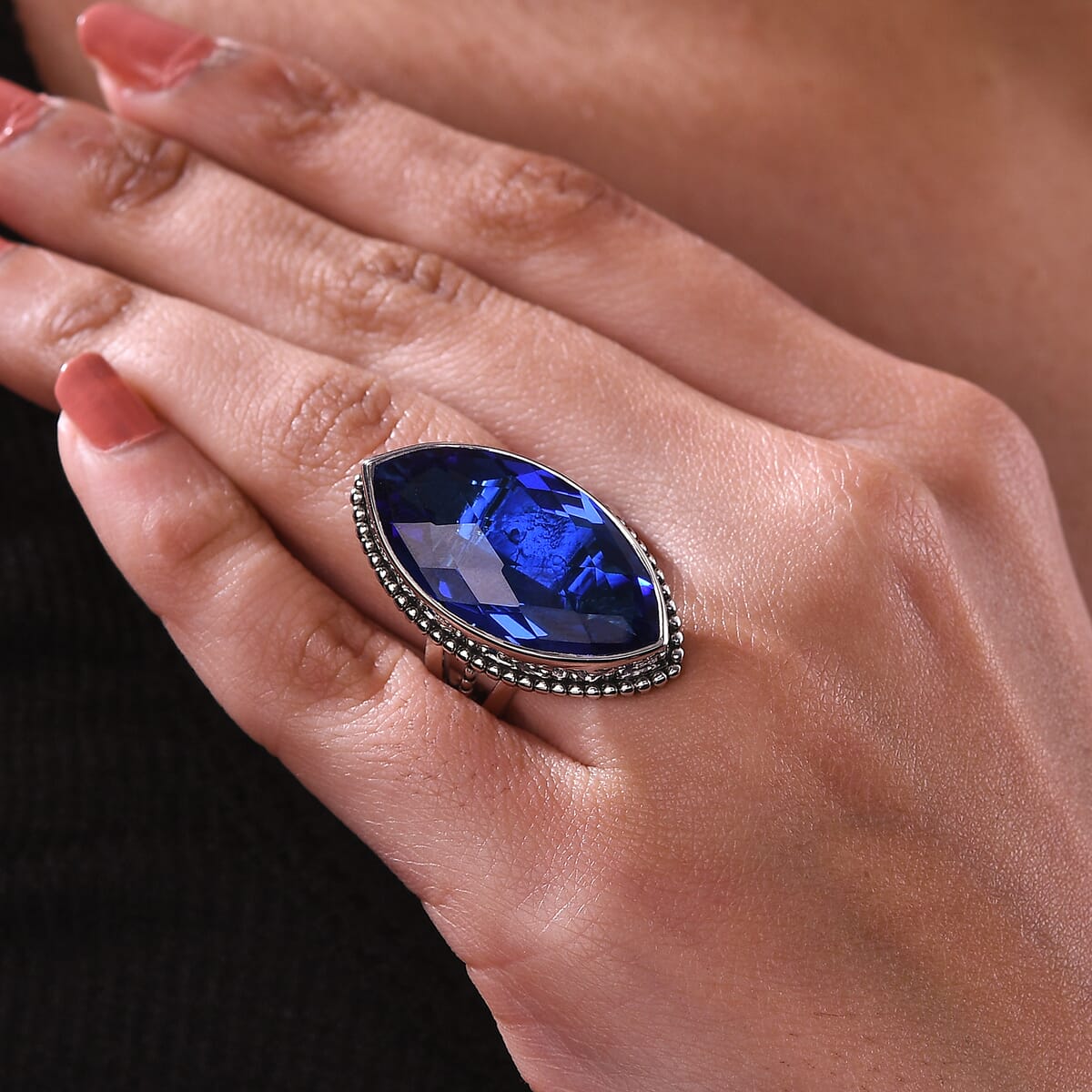 Sajen Silver Doublet Celestial Blue Sapphire Quartz 18.40 ctw Ring in Rhodium Over Sterling Silver (Size 9.0) image number 2