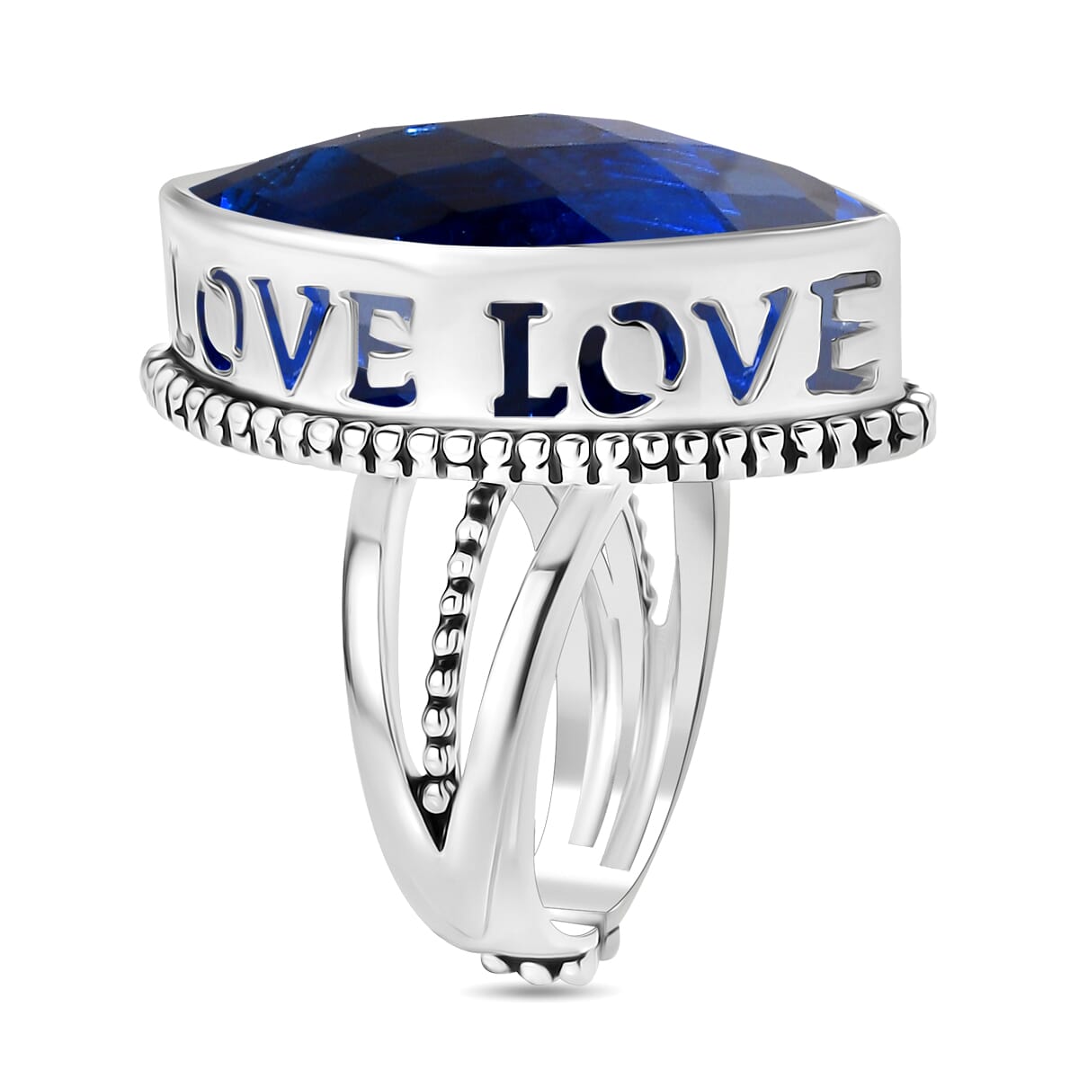 Sajen Silver Doublet Celestial Blue Sapphire Quartz 18.40 ctw Ring in Rhodium Over Sterling Silver (Size 9.0) image number 3