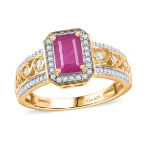 D'Joy AAA Royal Ruby and White Zircon 1.90 ctw Halo Ring in Rhodium and 18K Vermeil Yellow Gold Over Sterling Silver (Size 6.0)