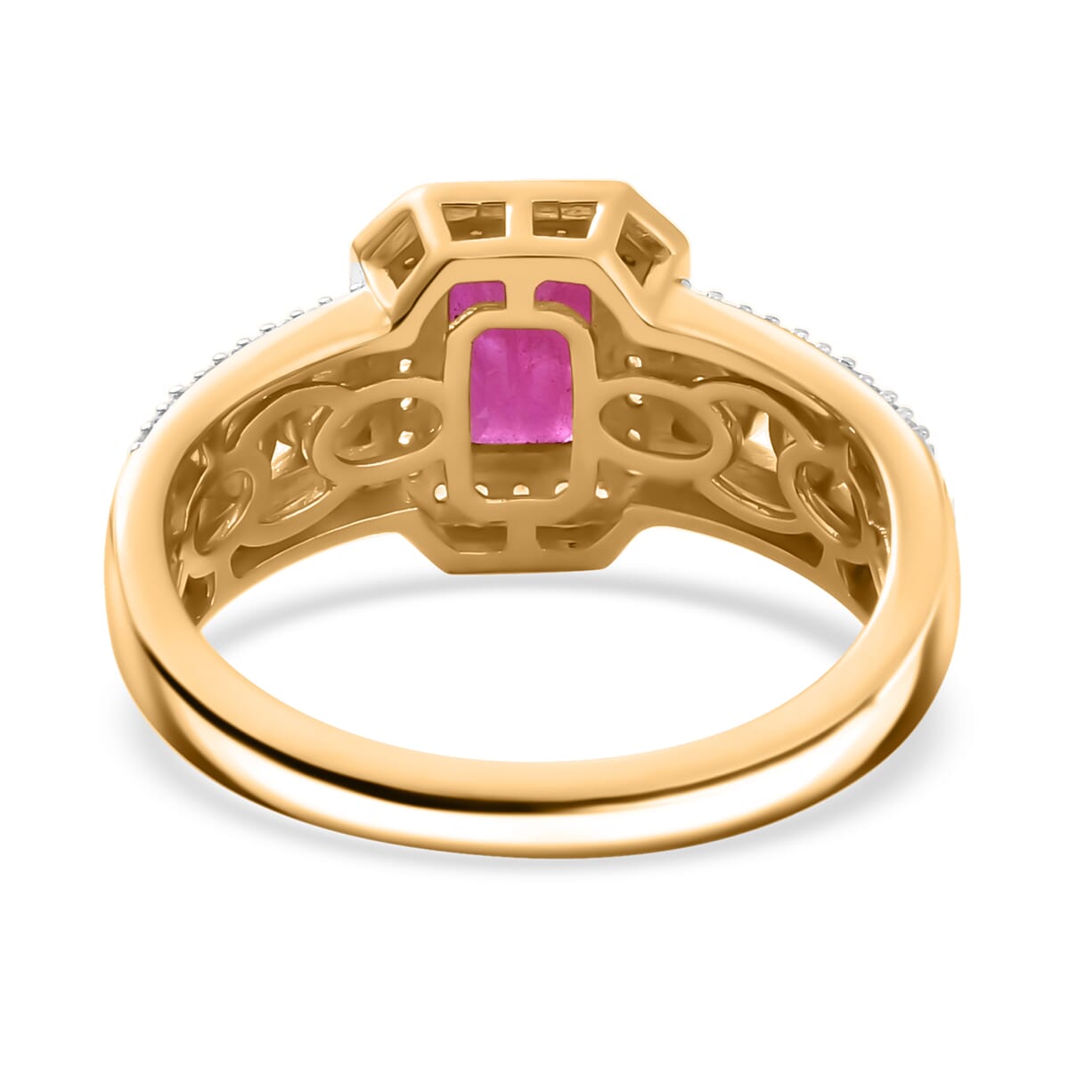 D'Joy AAA Royal Ruby and White Zircon 1.90 ctw Halo Ring in Rhodium and 18K Vermeil Yellow Gold Over Sterling Silver (Size 6.0) image number 4