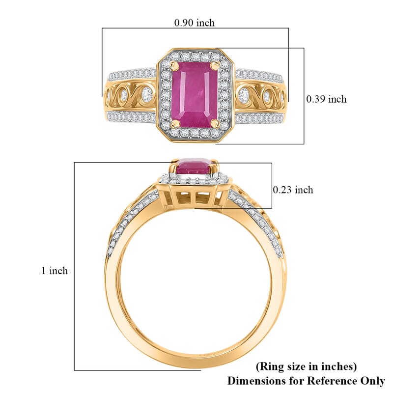 D'Joy AAA Royal Ruby and White Zircon 1.90 ctw Halo Ring in Rhodium and 18K Vermeil Yellow Gold Over Sterling Silver (Size 6.0)