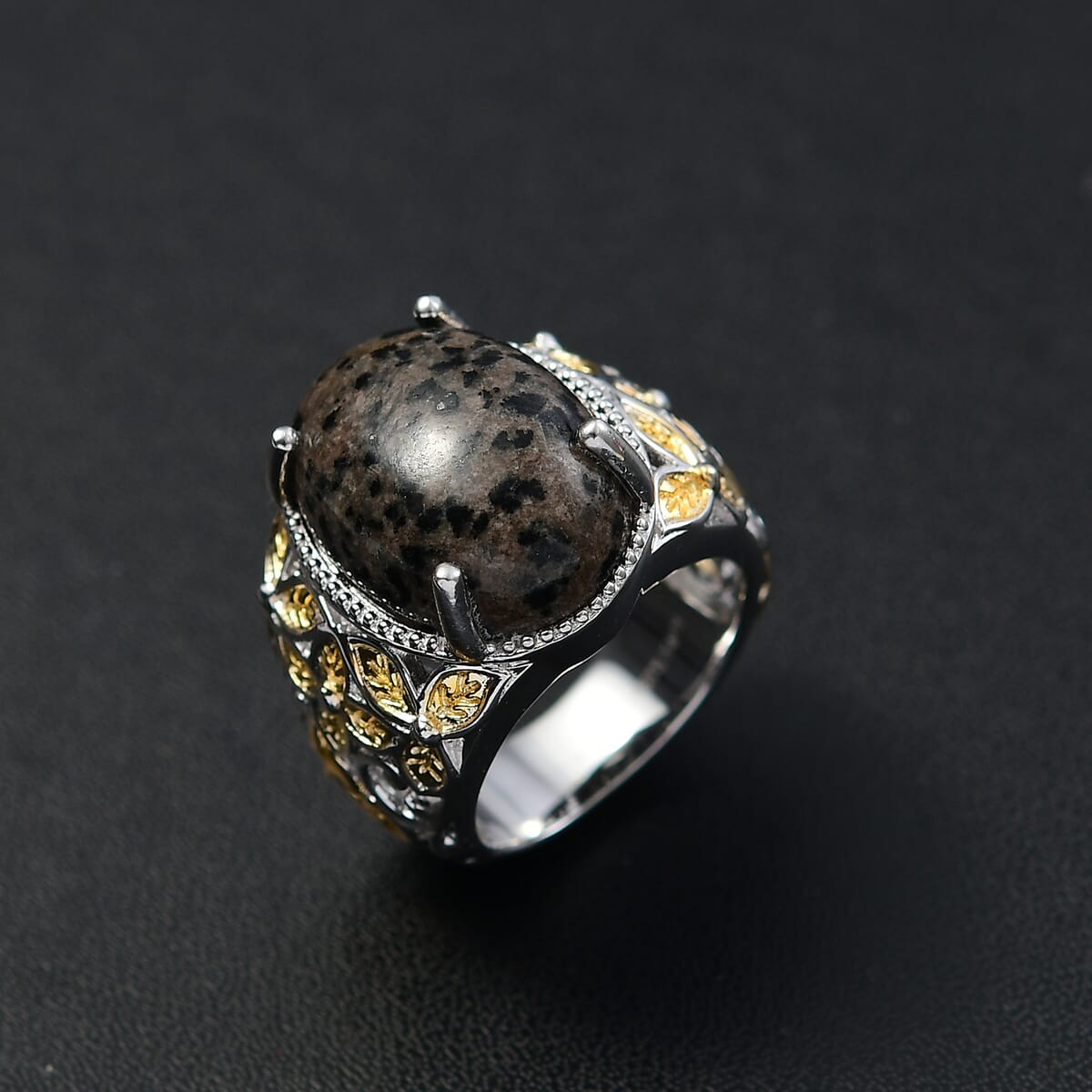 Karis Natural Yooperlite 12.50 ctw Baroque Majesty Ring in 18K YG Plated and Platinum Bond with Free UV Flash Light (Size 10.0) image number 1