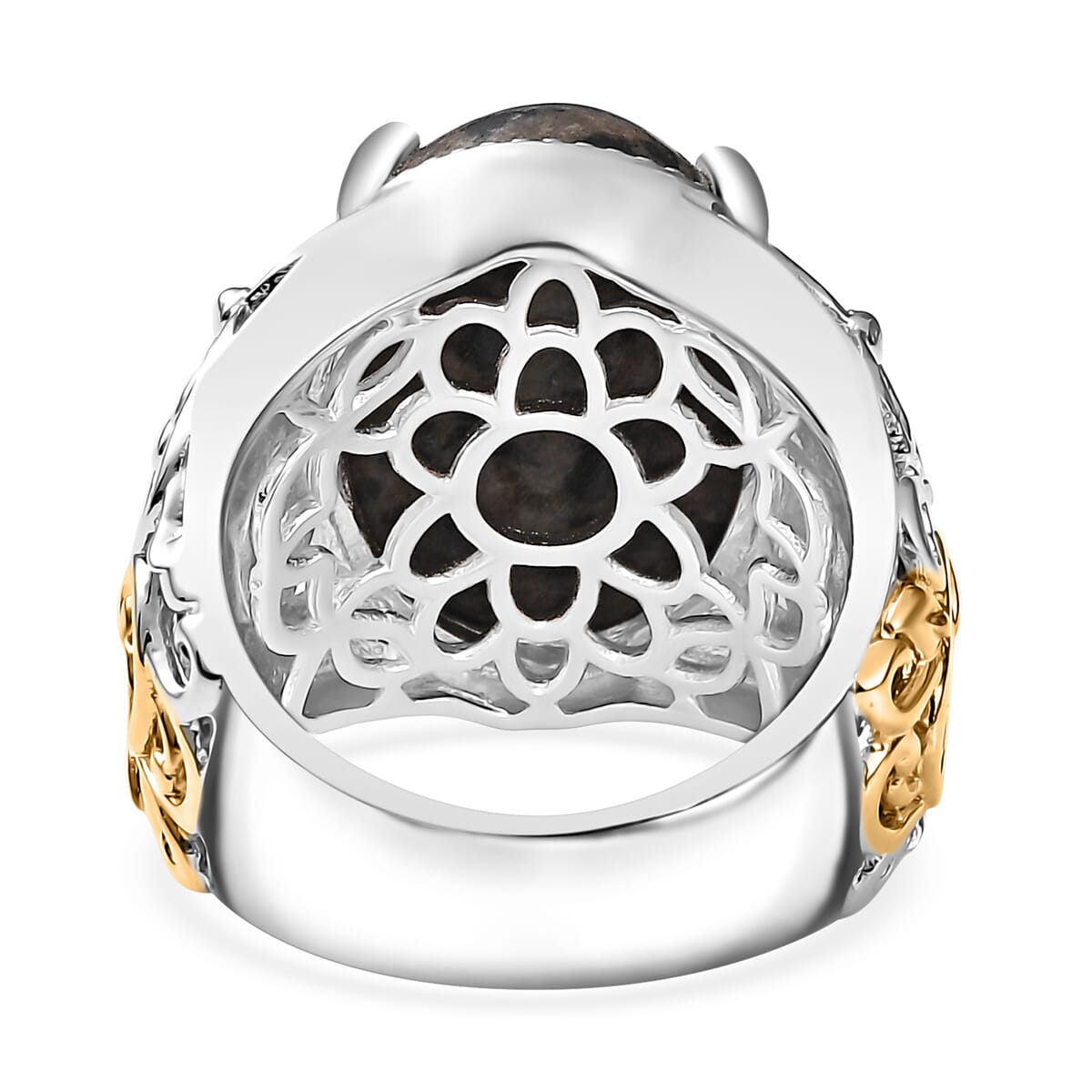 Karis Natural Yooperlite 12.50 ctw Baroque Majesty Ring in 18K YG Plated and Platinum Bond with Free UV Flash Light (Size 10.0) image number 4