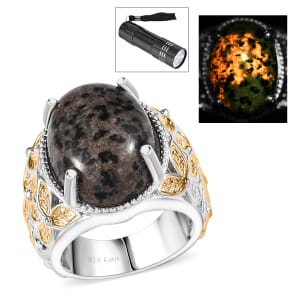 Karis Natural Yooperlite Baroque Majesty Ring in 18K YG Plated and Platinum Bond with Free UV Flash Light (Size 5.0) 12.50 ctw