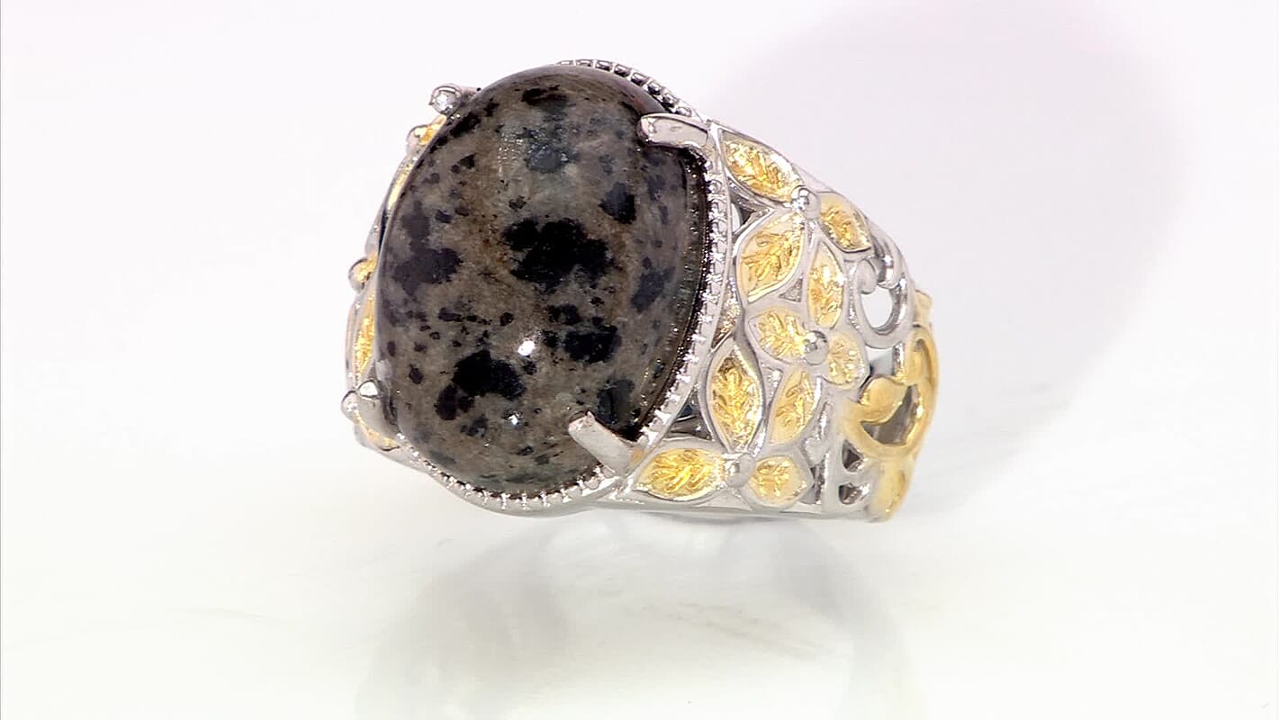 Karis Natural Yooperlite 12.50 ctw Solitaire Ring in 18K YG Plated and Platinum Bond with Free UV Flash Light