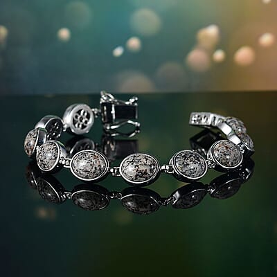 Karis Natural Yooperlite 31.30 ctw Bracelet in Platinum Bond (7.25 In) with Free UV Flash Light