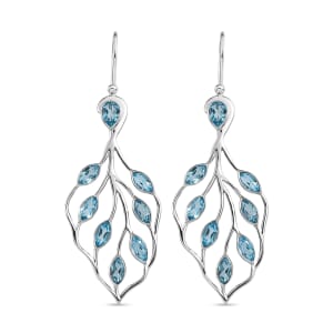 Sajen Silver Celestial Blue Doublet Quartz 5.40 ctw Leaf Earrings in Rhodium Over Sterling Silver