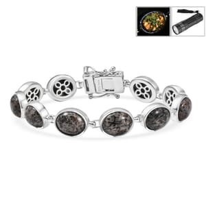 Karis Natural Yooperlite 28.25 ctw Bracelet in Platinum Bond (6.50 In) with Free UV Flash Light