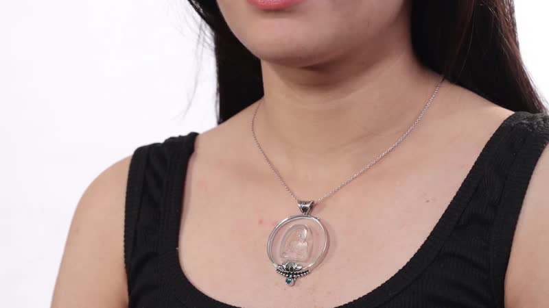 Sajen Silver Natural Crystal and Green Doublet Opal Quartz 60.90 ctw Pendant without Chain in Rhodium Over Sterling Silver