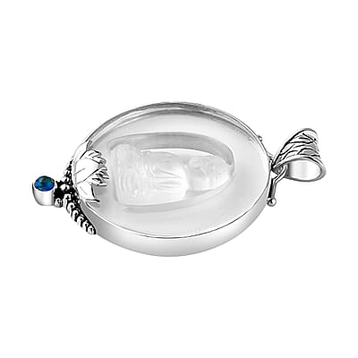 Sajen Silver Natural Crystal and Green Doublet Opal Quartz 60.90 ctw Pendant without Chain in Rhodium Over Sterling Silver