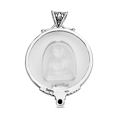 Sajen Silver Natural Crystal and Green Doublet Opal Quartz 60.90 ctw Pendant without Chain in Rhodium Over Sterling Silver