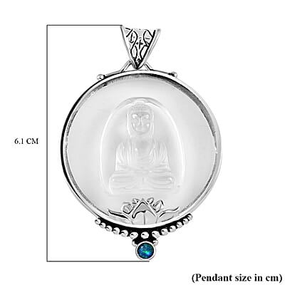 Sajen Silver Natural Crystal and Green Doublet Opal Quartz 60.90 ctw Pendant without Chain in Rhodium Over Sterling Silver