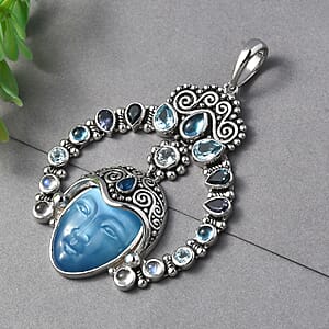 Sajen Silver Constituted Amethyst Carved and Multi Gemstone 28.70 ctw Pendant without Chain in Rhodium Over Sterling Silver