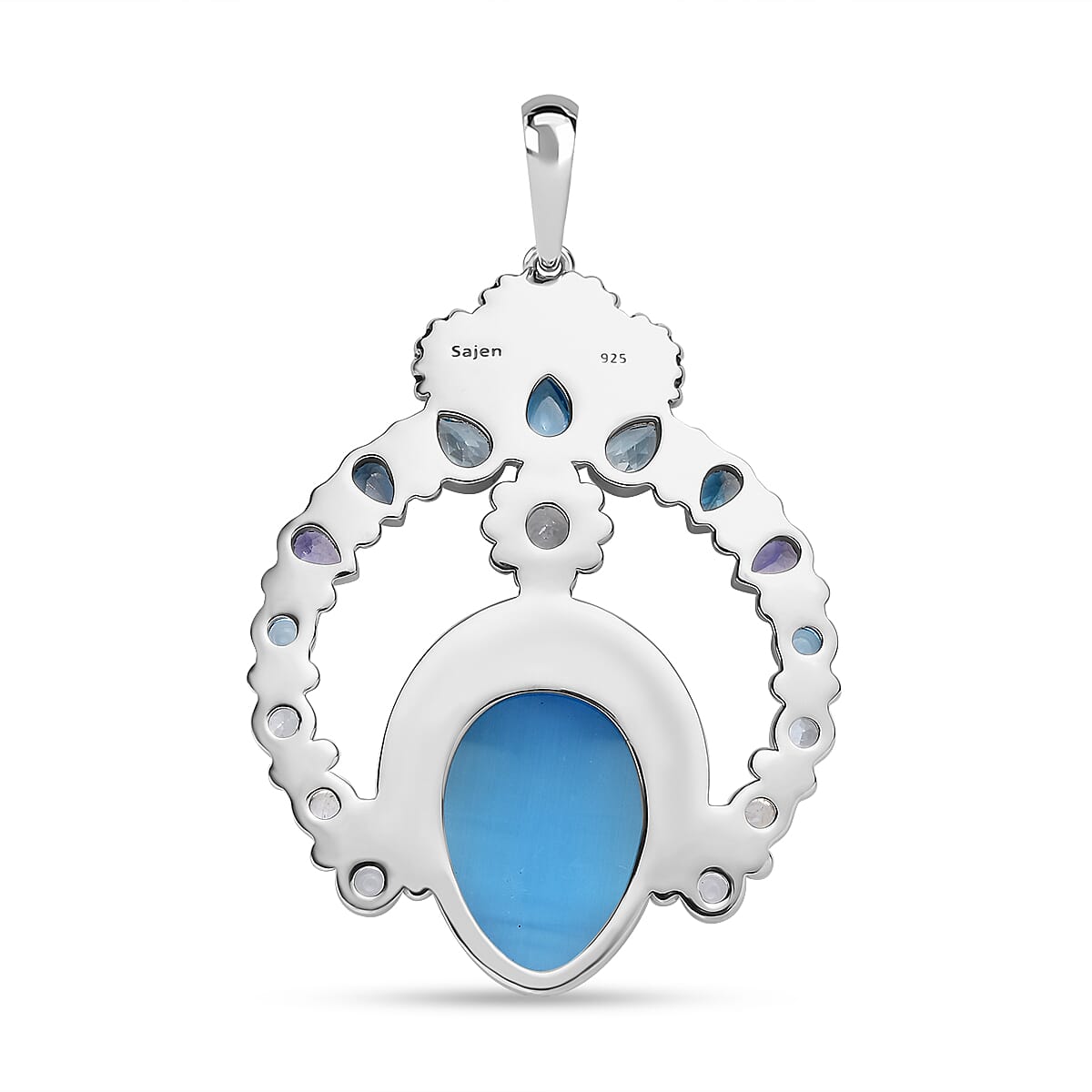 Sajen Silver Constituted Amethyst Carved and Multi Gemstone 28.70 ctw Pendant without Chain in Rhodium Over Sterling Silver