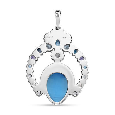 Sajen Silver Constituted Amethyst Carved and Multi Gemstone 28.70 ctw Pendant without Chain in Rhodium Over Sterling Silver