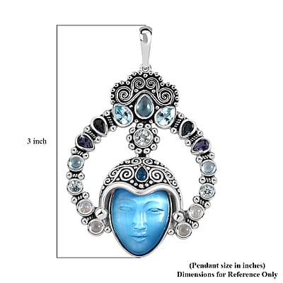 Sajen Silver Constituted Amethyst Carved and Multi Gemstone 28.70 ctw Pendant without Chain in Rhodium Over Sterling Silver