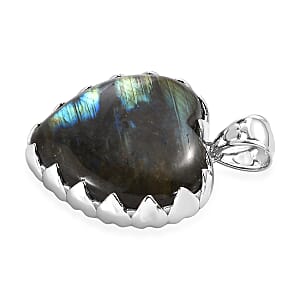 Sajen Silver Natural Labradorite 158.00 ctw Heart Pendant without Chain in Rhodium Over Sterling Silver