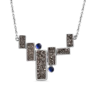 Sajen Silver Black Diamond Flat Drusy Quartz and Rainbow Iriss Doublet Quartz 13.40 ctw Necklace in Rhodium Over Sterling Silver 18 Inches