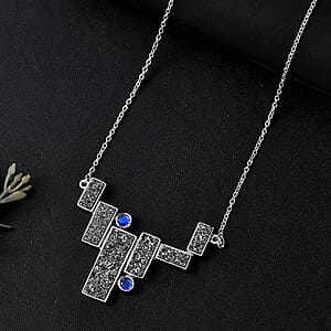 Sajen Silver Black Diamond Flat Drusy Quartz and Rainbow Iriss Doublet Quartz 13.40 ctw Necklace in Rhodium Over Sterling Silver 18 Inches