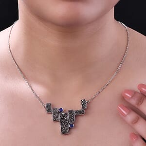 Sajen Silver Black Diamond Flat Drusy Quartz and Rainbow Iriss Doublet Quartz 13.40 ctw Necklace in Rhodium Over Sterling Silver 18 Inches