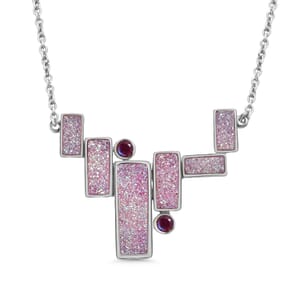 Sajen Silver Golden Dream Pink Flat Drusy Quartz and Pink Rainbow Doublet Quartz 13.50 ctw Necklace in Rhodium Over Sterling Silver 18 Inches
