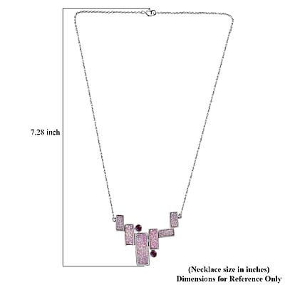 Sajen Silver Golden Dream Pink Flat Drusy Quartz and Pink Rainbow Doublet Quartz 13.50 ctw Necklace in Rhodium Over Sterling Silver 18 Inches