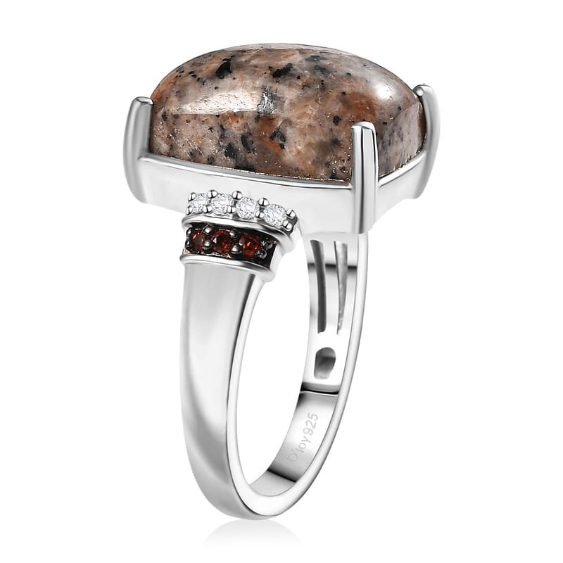 D'Joy Natural Yooperlite and Multi Gemstone 7.00 ctw Ring in Rhodium Over Sterling Silver (Size 10.0) with Free UV Flash Light