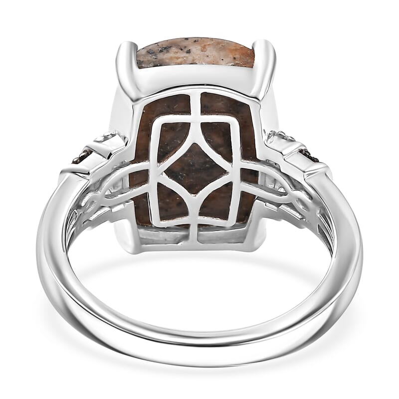 D'Joy Natural Yooperlite and Multi Gemstone 7.00 ctw Ring in Rhodium Over Sterling Silver (Size 10.0) with Free UV Flash Light