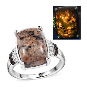 D'Joy Natural Yooperlite and Multi Gemstone 7.00 ctw Ring in Rhodium Over Sterling Silver (Size 7.0) with Free UV Flash Light