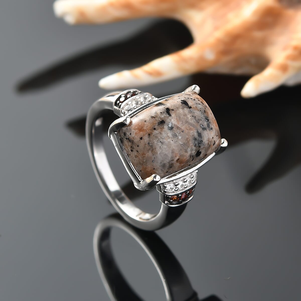 D'Joy Natural Yooperlite and Multi Gemstone 7.00 ctw Ring in Rhodium Over Sterling Silver (Size 9.0) with Free UV Flash Light image number 1