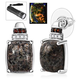 Natural Yooperlite and Multi Gemstone 11.60 ctw Earrings in Rhodium Over Sterling Silver with Free UV Flash Light