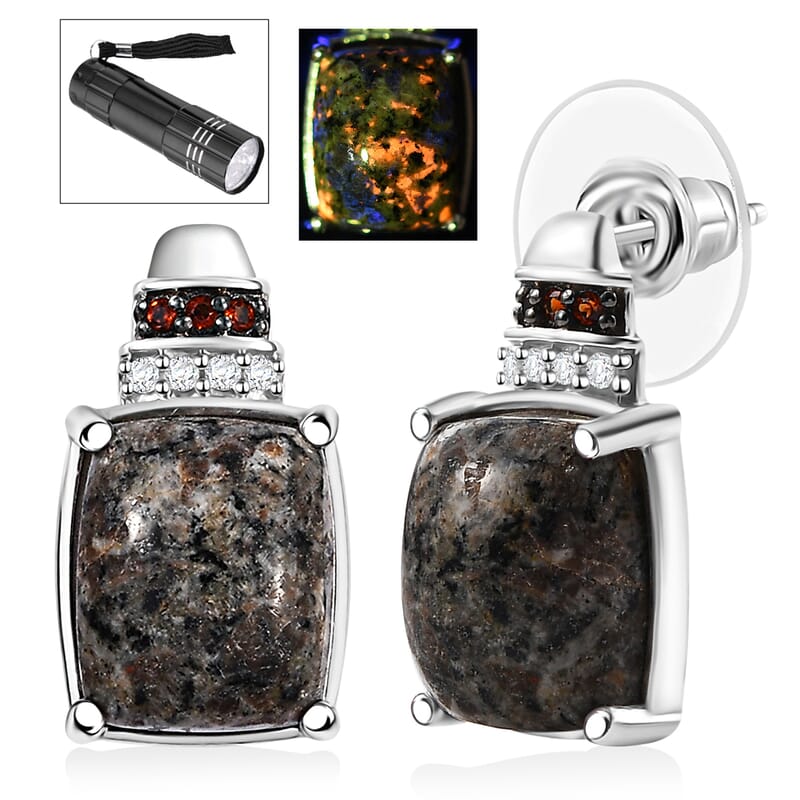 D'Joy Natural Yooperlite and Multi Gemstone 11.60 ctw Earrings in Rhodium Over Sterling Silver with Free UV Flash Light
