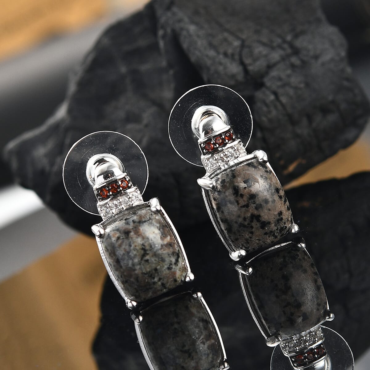D'Joy Natural Yooperlite and Multi Gemstone 11.60 ctw Earrings in Rhodium Over Sterling Silver with Free UV Flash Light image number 1