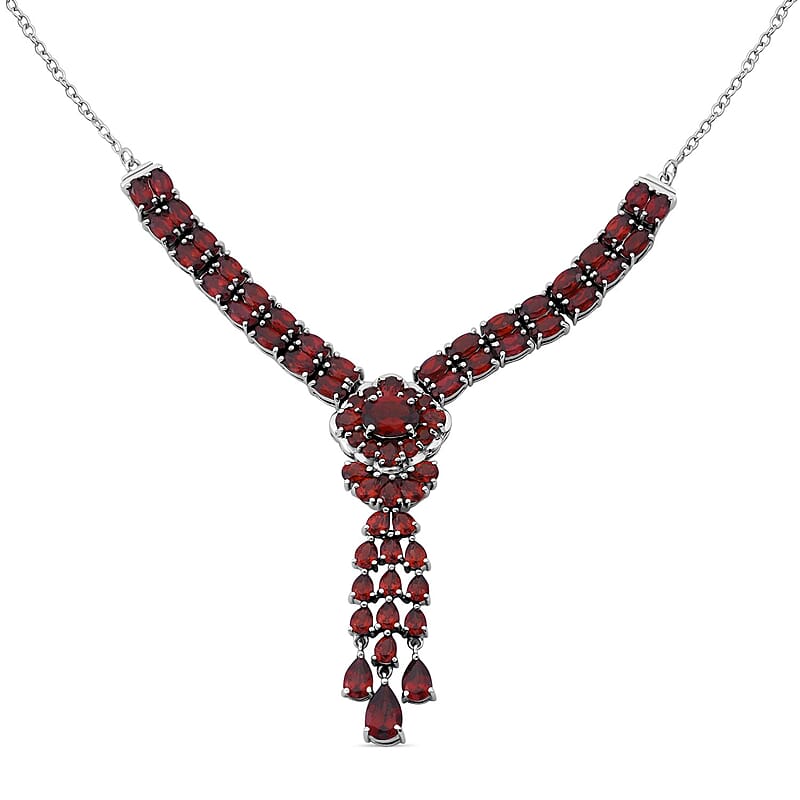 Mozambique Garnet 19.80 ctw Floral Chandelier Necklace in Rhodium Over Sterling Silver 18 Inches