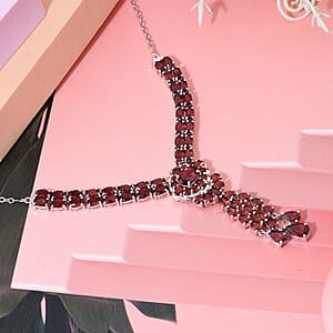 Mozambique Garnet 19.80 ctw Floral Chandelier Necklace in Rhodium Over Sterling Silver 18 Inches