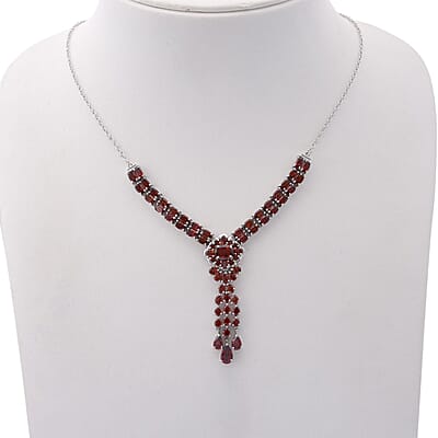 Mozambique Garnet 19.80 ctw Floral Chandelier Necklace in Rhodium Over Sterling Silver 18 Inches