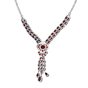 Mozambique Garnet 19.80 ctw Floral Chandelier Necklace in Rhodium Over Sterling Silver 18 Inches
